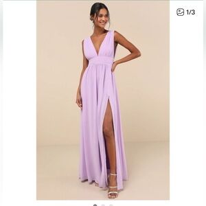 Lulu's Heavenly Hues Lavender/Lilac V-Neck Maxi Dress with High Slit